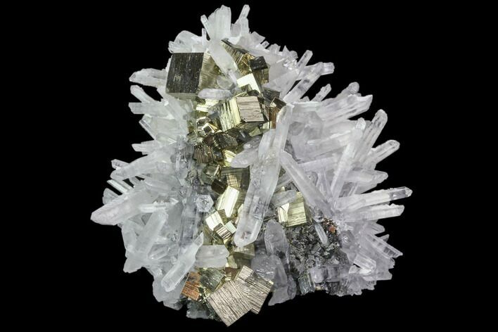 Quartz Crystal Cluster With Gleaming Pyrite - Peru #84790
